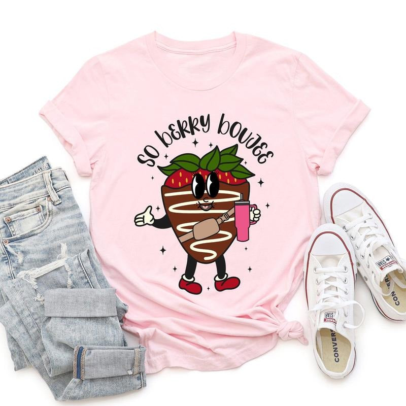 So Berry Boujee, Chocolate Strawberry, Bougie, Super Soft Tshirt, Valentine's Day Hoodie, Sweatshirt | DripVista.com