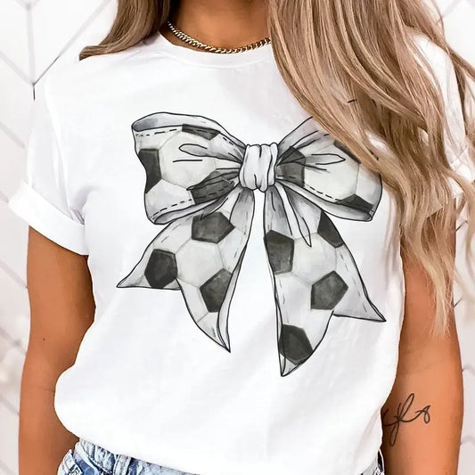 Soccer Bow Tshirt Coquette Soccer Tee Girly Soccer Bow T-Shirt Soccer Bow Girly Tee Soccer Sport Bow Tees Womans Bow Tshirt