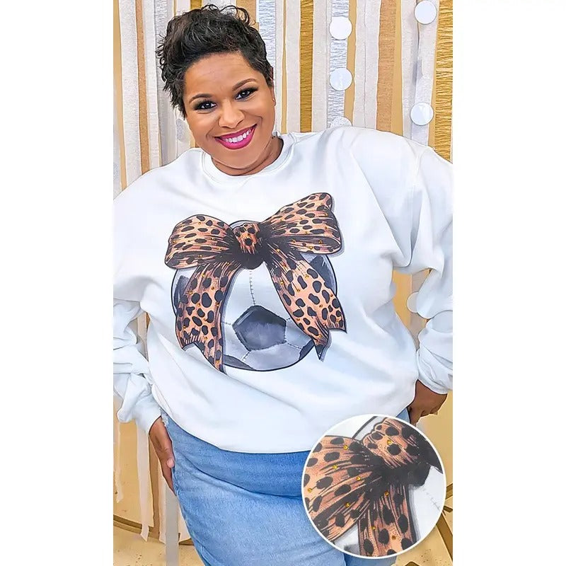 Soccer Cheetah Bow Rhinestone Graphic Sweatshirt T-Shirts, Hoodie | DripVista.com