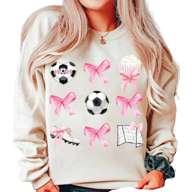 Soccer Coquette Bow Sweatshirt, Soft Girl Era, Retro Soccer, Coquette Soccer, Pink Bow Design, Soccer Mama, Retro Soccer...