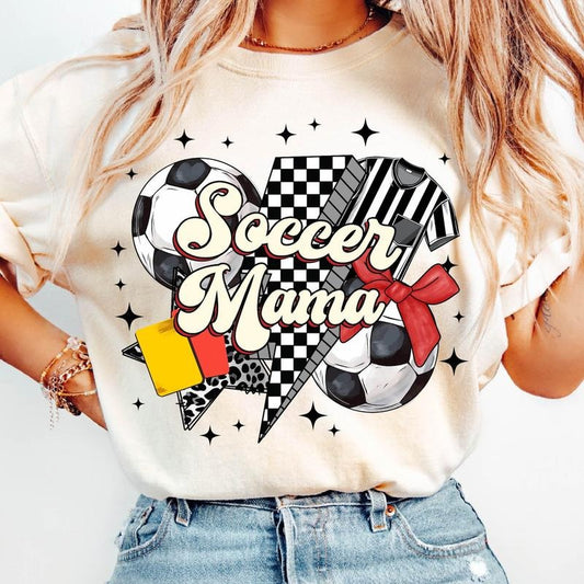Soccer Mama T-Shirt Soccer With Coquette T-Shirt, Soccer Mom Shirt, Retro Soccer T-Shirt, Game Day , Soccer Coquette Bow Sports T-Shirt