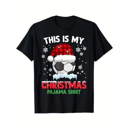 Soccer Xmas Pajama Boys Girls Soccer Christmas Pajama T-Shirt, 100% Cotton, Halloween Thanksgiving Christmas Gift for Men Women Family Friends, S-XXXL, Black made in usa