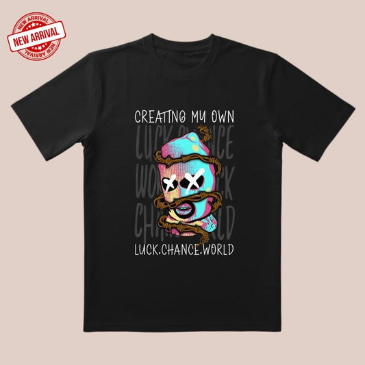 Never Surrender! 'Never Give Up' Tee | Cartoon Avatar & Purple-Pink Gradient | Trendy All-Day Style for Daily/Active/Social