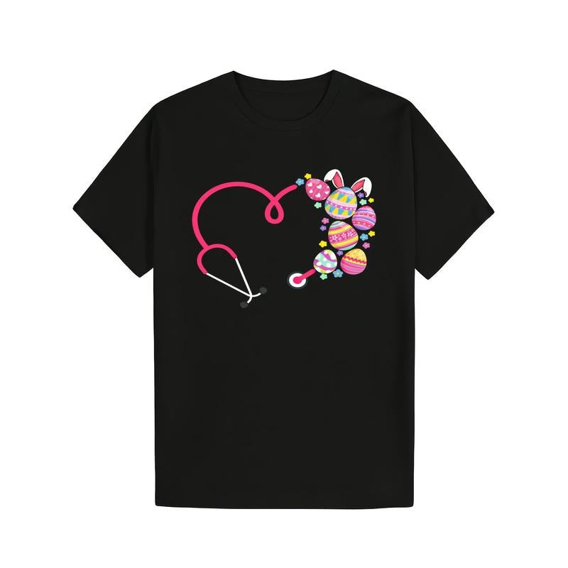 Soft & Comfy 100% Cotton Bunny Stethoscope Easter T-Shirt - Perfect Gift for Nurses, Men & Women | Machine Washable Made in USA