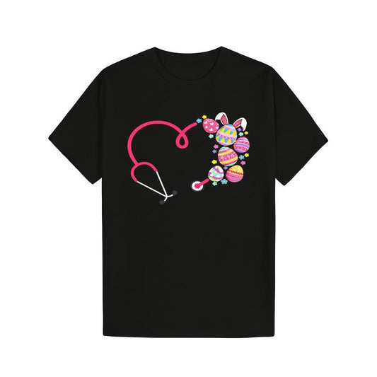 Soft & Comfy 100% Cotton Bunny Stethoscope Easter T-Shirt - Perfect Gift for Nurses, Men & Women | Machine Washable Made in USA