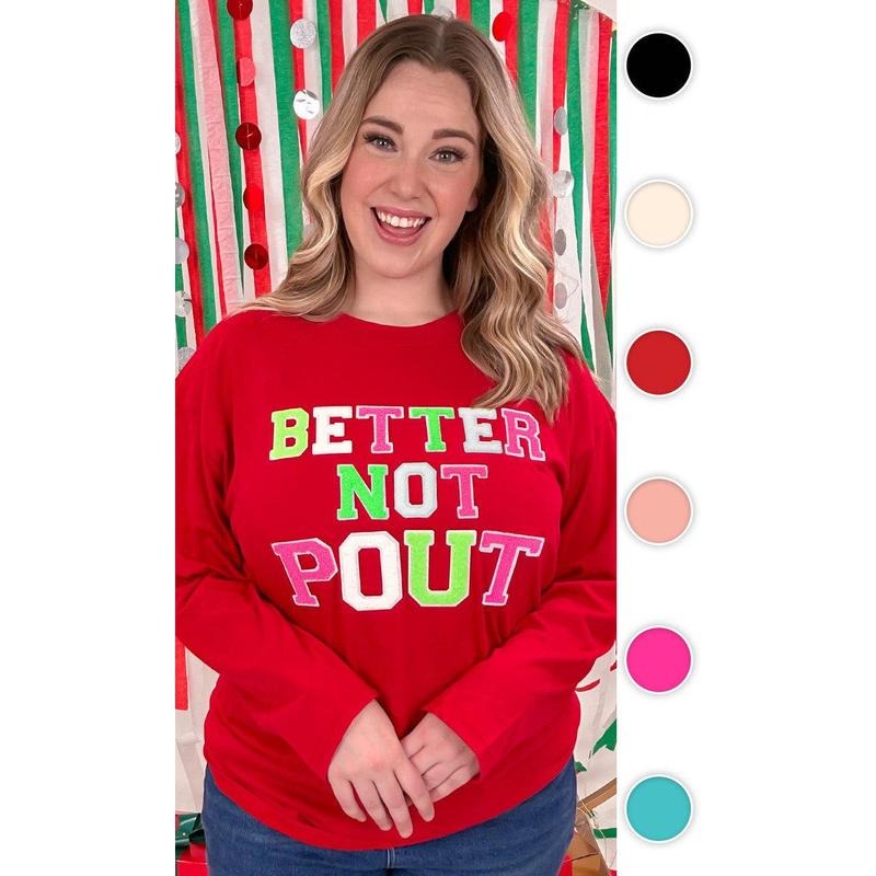 Soft Chenille Better Not Pout Boyfriend Long Sleeve T-Shirt Hoodie, Sweatshirt | DripVista.com
