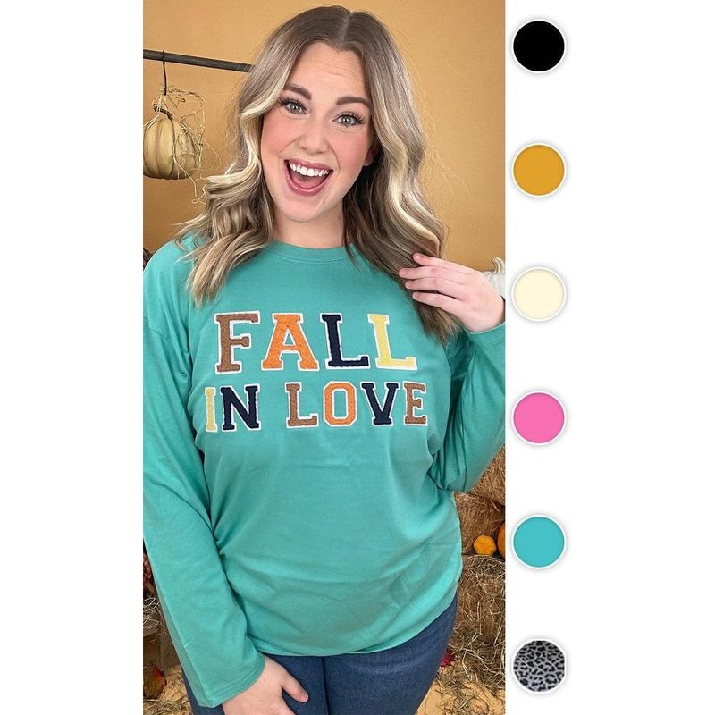 Soft Chenille Fall in Love Graphic Boyfriend Long Sleeve T-Shirt Hoodie, Sweatshirt | DripVista.com