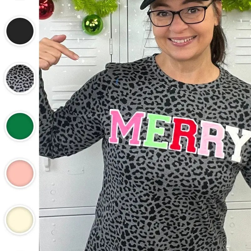 Soft Chenille Merry Graphic Long Sleeve T-Shirt Hoodie, Sweatshirt | DripVista.com