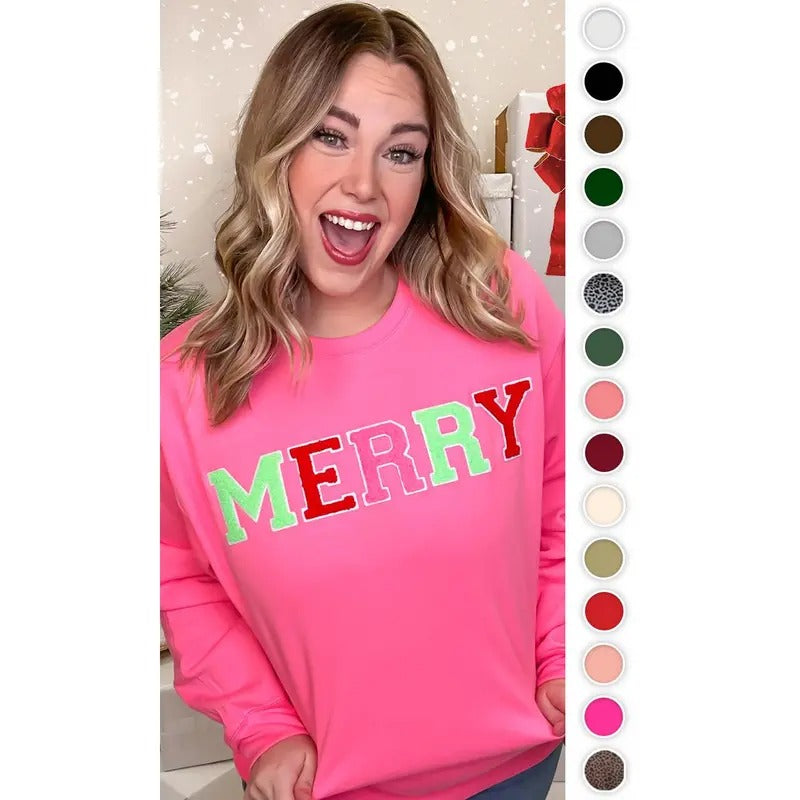 Soft Chenille Merry Graphic Sweatshirt T-Shirts, Hoodie | DripVista.com
