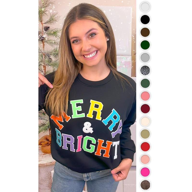 Soft Chenille Merry and Bright Graphic Sweatshirt T-Shirts, Hoodie | DripVista.com