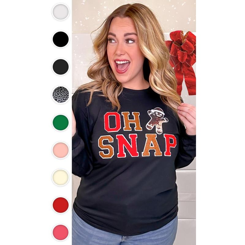 Soft Chenille Oh Snap Graphic Long Sleeve T-Shirt Hoodie, Sweatshirt | DripVista.com