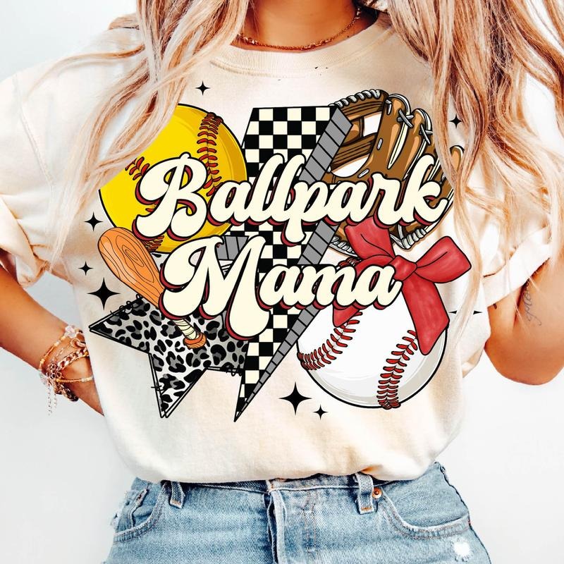 Softball Baseball Mama T-Shirt, Ballpark Mama Retro T-Shirt, Game Day Vibes, Coquette Bow Sports Shirt, Checkered Baseball Mama T-Shirt, Mother's Day Gifts