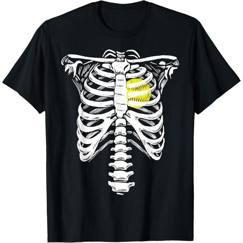 Softball Heart Skeleton Rib Cage Halloween Love Softball T-Shirt made in usa Hoodie, Sweatshirt | DripVista.com