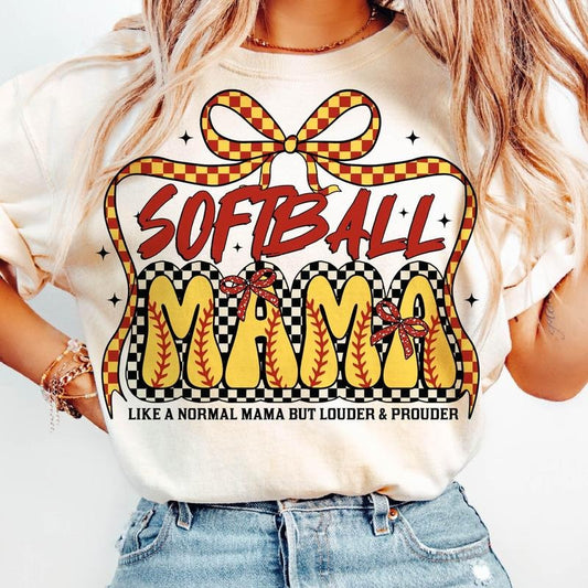 Softball Mama T-Shirt, Coquette Bow T-Shirt, Cheer Softball Mom T-Shirt, Softball Baseball T-Shirt, Retro Game Day Sports T-Shirt