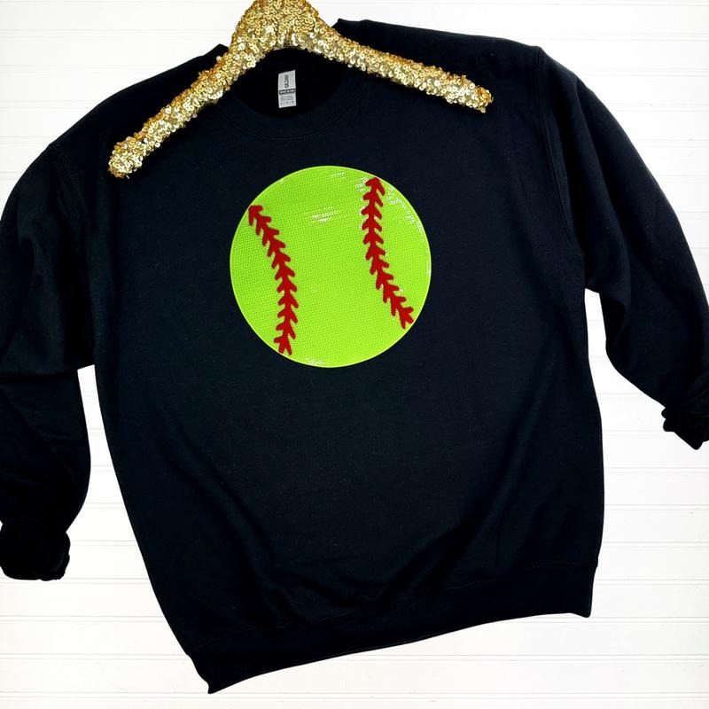 Softball Sequin Patch Sweatshirt T-Shirts, Hoodie | DripVista.com