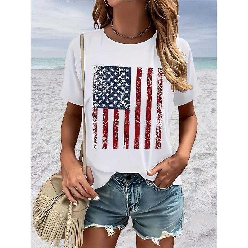 Soldier Memorial Day Women'WB shield T-shirt, new style, summer fashion, front print, short sleeved top, suitable for home, outdoor, party, sports, work, leisure, daily wear