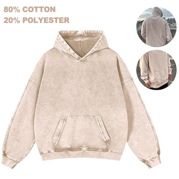 Solid Color HB% Cotton 20% Polyester Vintage Heavy Hoodie Unisex Oversized Drawstring Hooded Cotton Sweatshirt with Front...