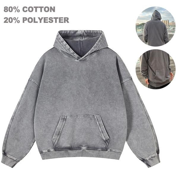 Solid Color HB% Cotton 20% Polyester Vintage Heavy Hoodie Unisex Oversized Drawstring Hooded Cotton Sweatshirt with Front...