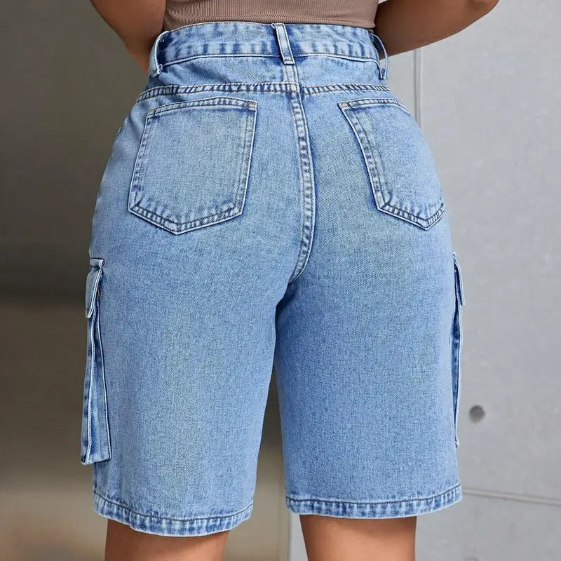 Solid High Waist Zipper Bermuda Shorts Regular Fit Denim Shorts Straight Leg Jean with Pocket Cargo Shorts T-Shirts,...