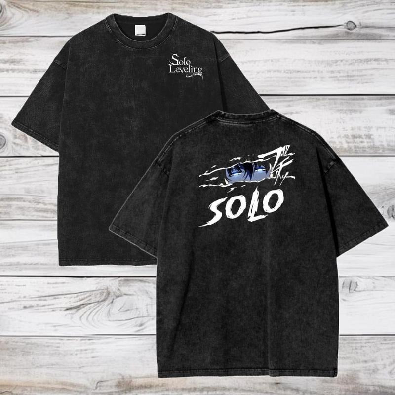 Solo Leveling Anime Acid Wash T-Shirt Jinwoo Sung Anime Tee Gift For Him, Lightweight Feel, Moves with You, Fun Graphics