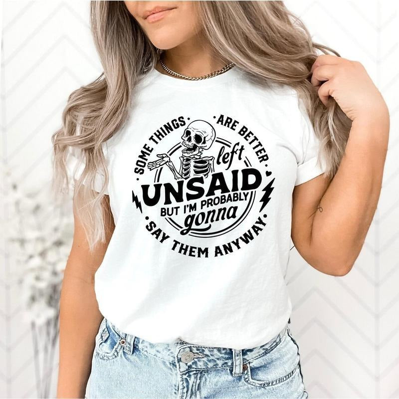 Some Things Are Better Left Unsaid Shirt, Sarcastic Humor Tee, Funny Women'WB shield Meme T-Shirt, Casual Statement Top...