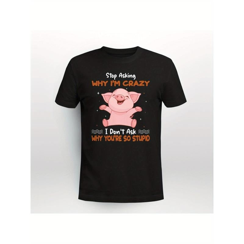 Sometimes I Talk To Myself Pig ver2Summer men's front printed short sleeved T-shirt top, comfortable and breathable...