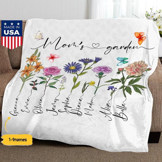 Custom Mom's Garden Blanket, Mom Blanket with Kids Name, Custom Birth Flower Blanket, Gift for Mom from Daughter/Son, Mother's Day Gifts for Mom