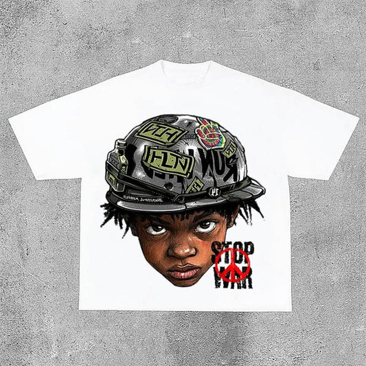 Sopula Flame Boy Stop War Graphic Print Cotton T-Shirt