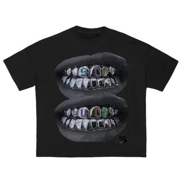 Sopula Loose Lip Print Graphic Cotton T-Shirt