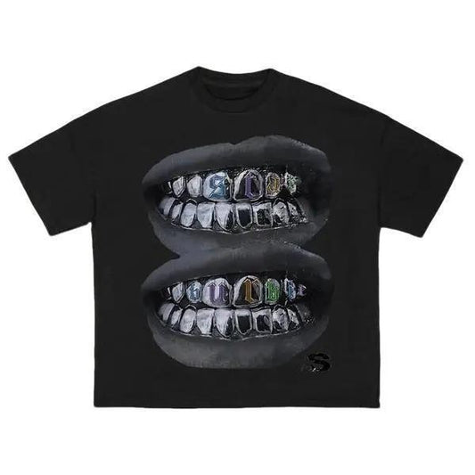 Sopula Loose Lip Print Graphic Cotton T-Shirt