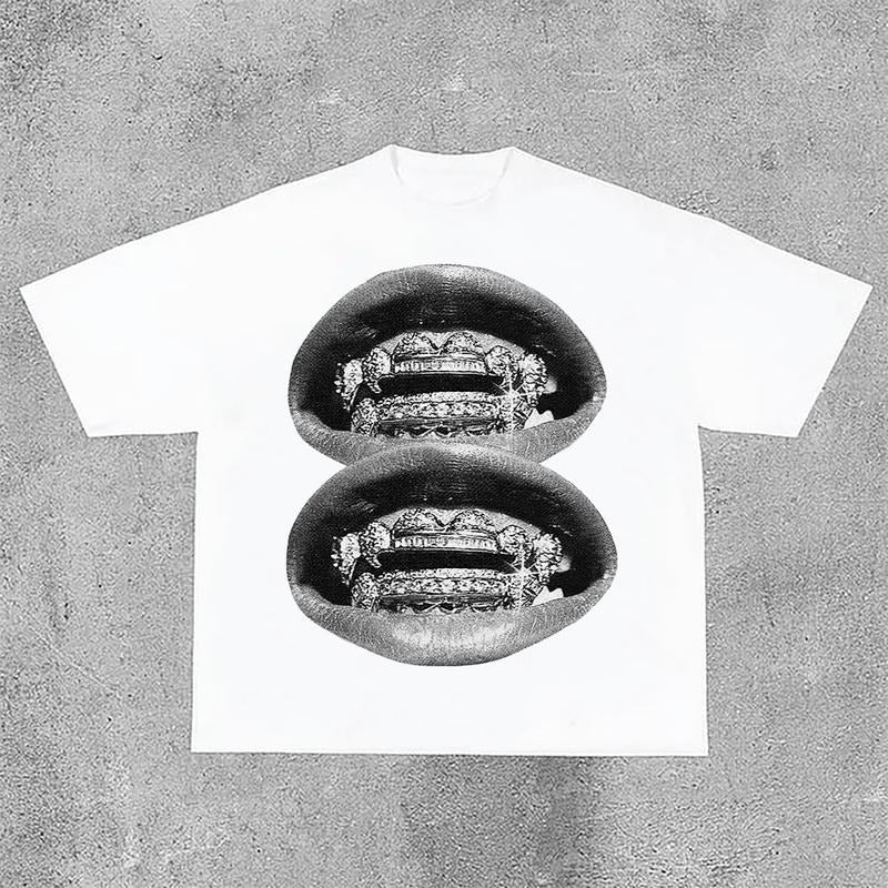 Sopula Unisex Lip Graphic Print Casual Cotton T-Shirt