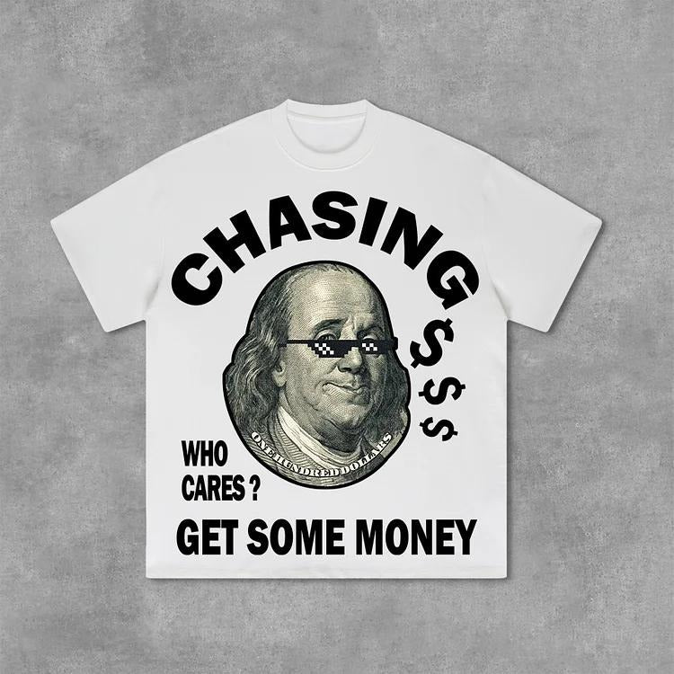 Sopula Vintage Design Chasing Money Graphic Print Cotton T-Shirt