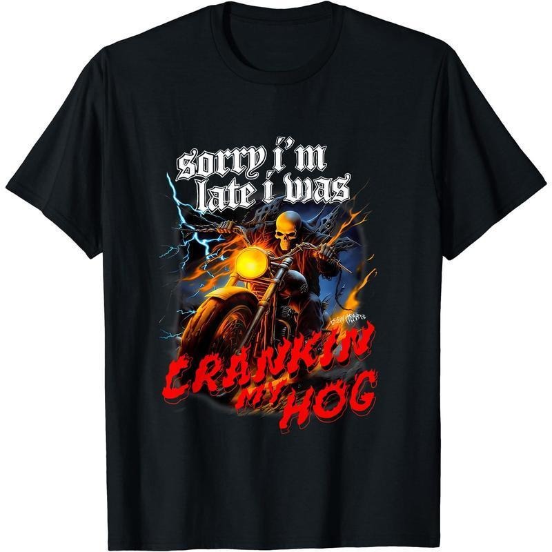 Sorry Im Late Swoosh Was Crankin My Hog Horror Skeleton Ride Motorcycle Men'WB shield T-Shirt style 02 Hoodie, Sweatshirt