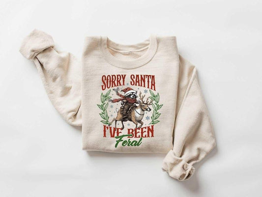 Sorry Santa I've been Feral Shirt, Christmas Season Feral Raccoon Shirt, Christmas Shirt, Funny Raccoon Meme Shirt