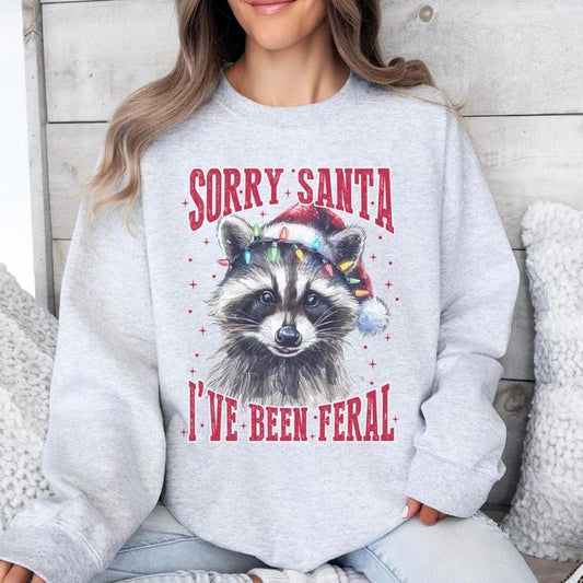 Sorry Santa, I've Been Feral Racoon Sweatshirt, Crewneck, Long Sleeve, Casual, Christmas, Unisex Fit, trend