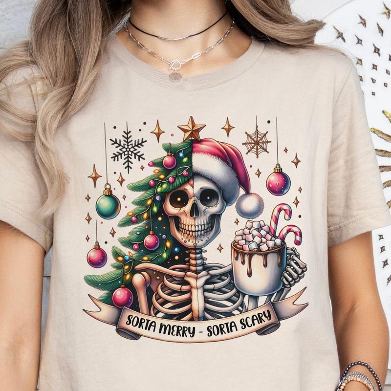 Sorta Merry Sorta Scary Skull Tee Sora Merry Sorta Scary Skeleton Sweatshirt Candy Cane Coffee Skull Tshirt Christmas...