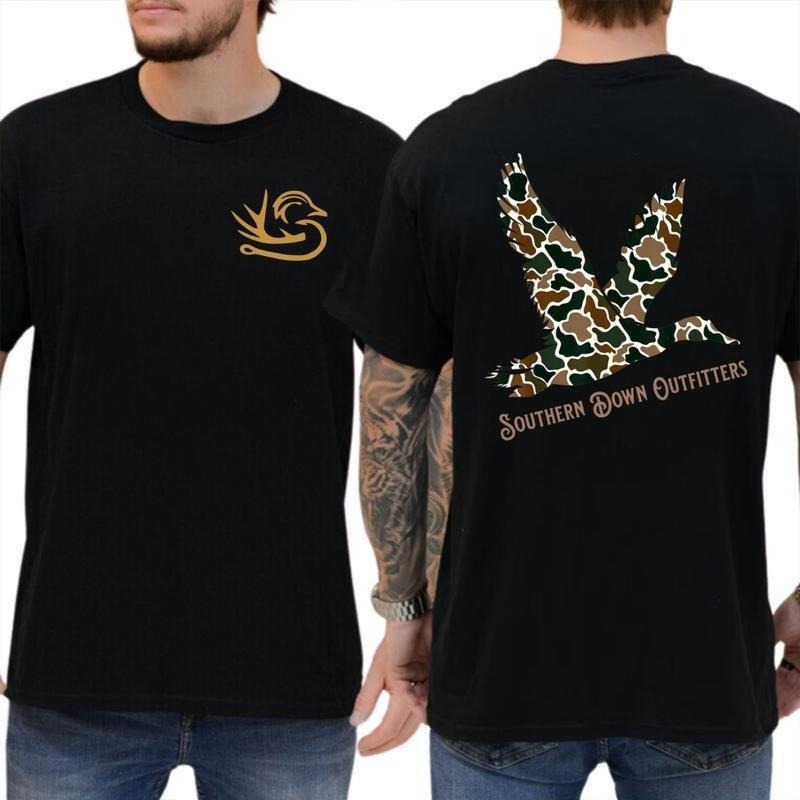 Southern Down Outfitters Duck Camo Graphic Tee Print for Cowboys & Hunters, Perfect Country Life Wear for Patriotic Outdoorsmen, Hunting Clothing