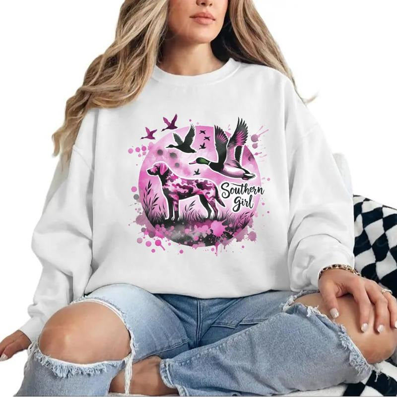 Southern Girl Hunting Dog Pink Sweatshirt Unisex Hunt Duck T-Shirt Hunting Season Hoodie Cotton Womenswear | DripVista.com