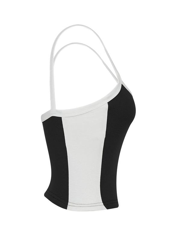 Spaghetti Strap Colorblock Crop Cami Top Sleeveless Slim Fitted Summer Casual Camisole Tops T-Shirts, Hoodie, Sweatshirt