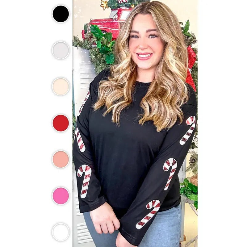 Sparkle Candy Cane Graphic Long Sleeve T-Shirt Hoodie, Sweatshirt | DripVista.com
