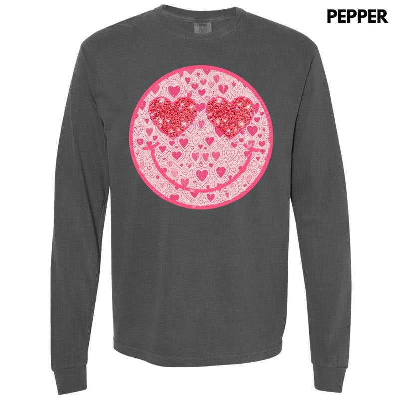 Sparkle Heart Happy Face Long Sleeve Comfort Colors T-Shirt 'NLB' Hoodie, Sweatshirt | DripVista.com