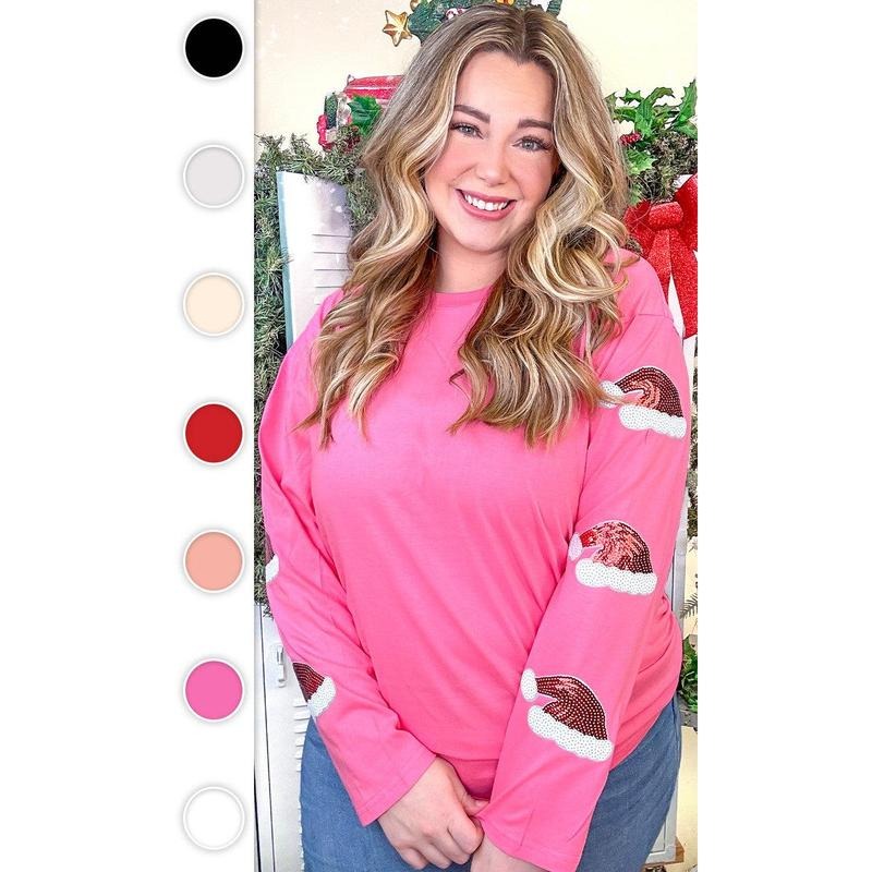 Sparkle Santa Hat Graphic Long Sleeve T-Shirt Hoodie, Sweatshirt | DripVista.com