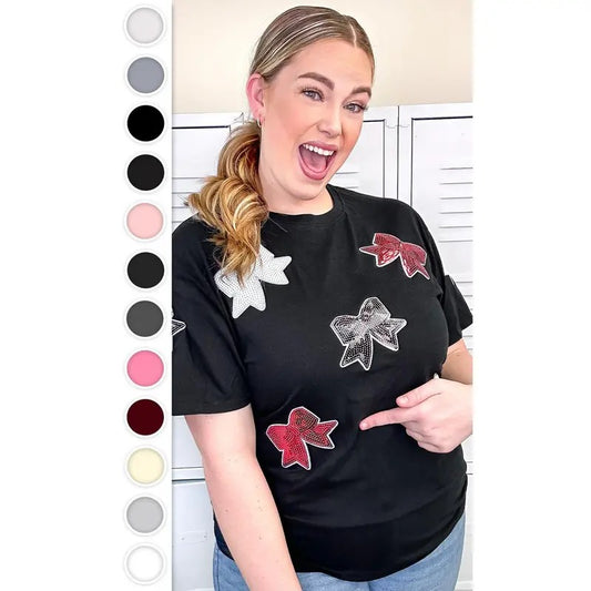 Sparkle Sequin Bow Graphic T-Shirt