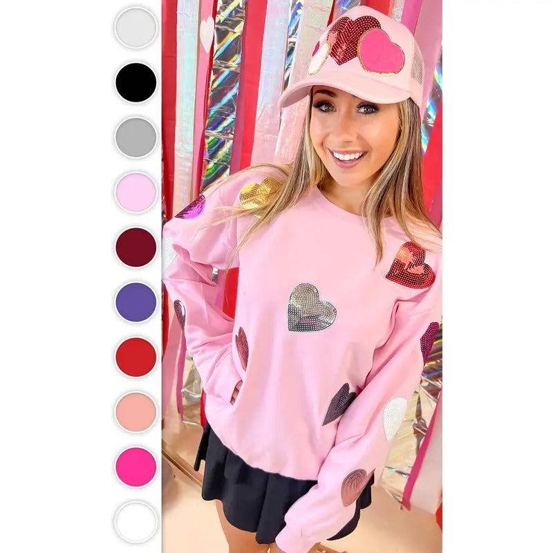 Sparkle Sequin Valentine Heart Graphic Sweatshirt T-Shirts, Hoodie | DripVista.com