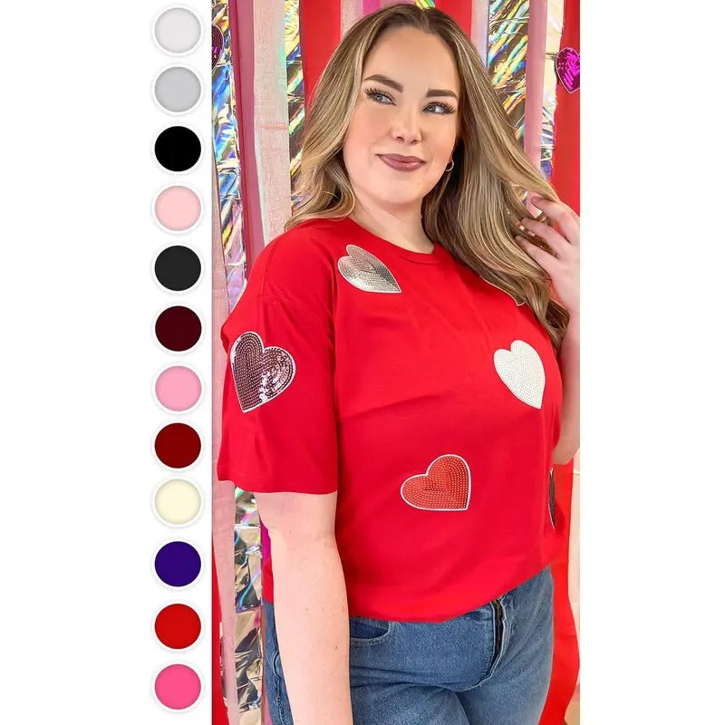 Sparkle Sequin Valentine Heart Graphic T-Shirt Hoodie, Sweatshirt | DripVista.com