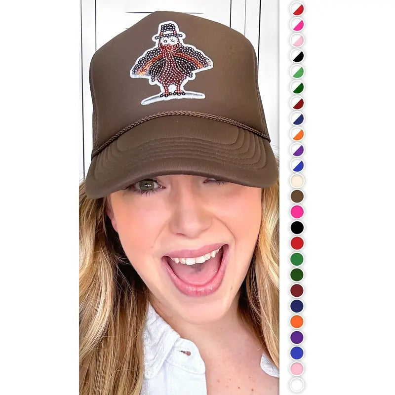 Sparkle Turkey Sequin Trucker Hat - Thanksgiving Fun - Mesh Back & Adjustable Fit T-Shirts, Hoodie, Sweatshirt