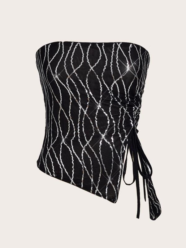 Sparkly Sequins Party Club Tube Tops Strapless Slit Bandeau TopY2K T-Shirts, Hoodie, Sweatshirt | DripVista.com