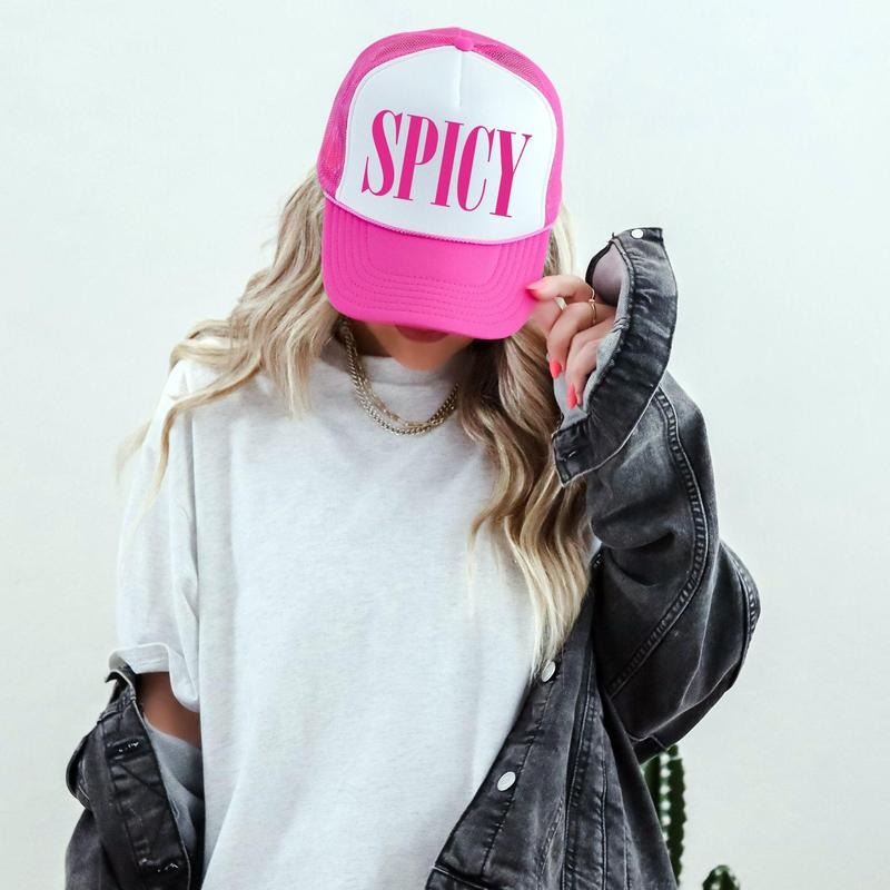 Spicy, Sassy, Funny, Bright Pink Snapback Trucker Hat, Sassy Graphic Otto Hats T-Shirts, Hoodie, Sweatshirt | DripVista.com