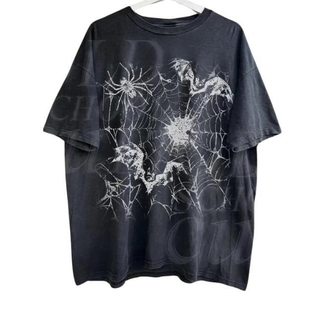 Spider Web Bat Vintage Y2k T-Shirt, Retro Horror 90s Style Bat T-Shirt, Washed Retro Gothic Shirt, Funny Tee, Adult...