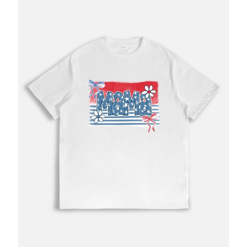 Spiky hair fighters - American - Inspired Lightsaber brand - Shirt: "MAMA" Red plumber brand Bold Lettering with Patriotic
